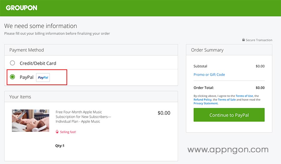 Chọn thanh toán PayPal