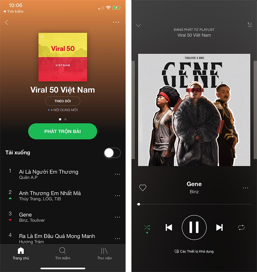 Giao diện Spotify Premium trên iOS