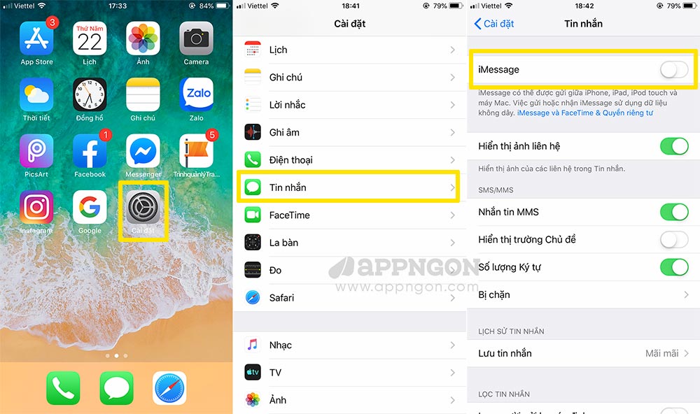 Bật/Tắt iMessage trên iPhone