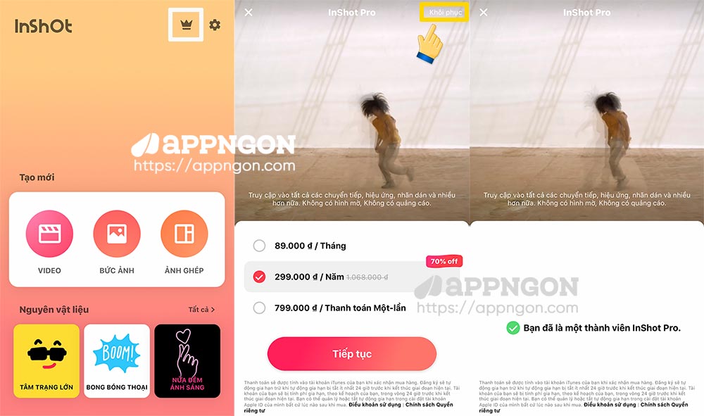Hướng dẫn khôi phục giao dịch đã mua Inshot Pro