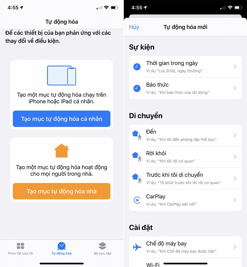 Phím tắt có thể được tự động