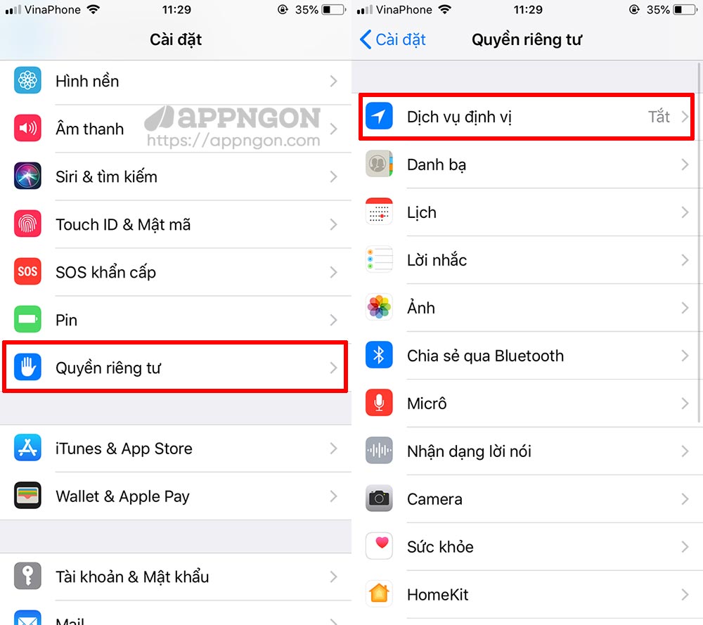 Tắt dịch vụ định vị trên iPhone