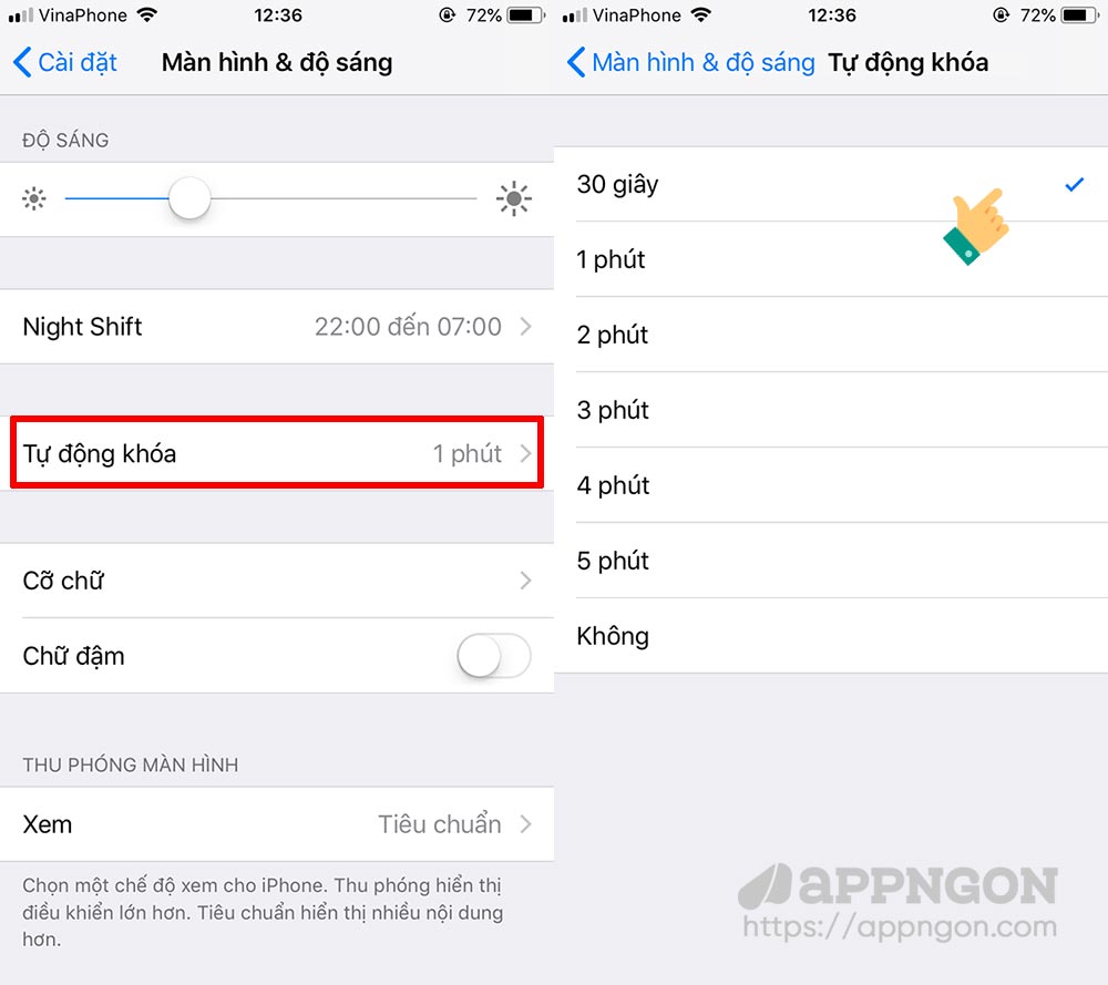Cài đặt tự động khóa màn hình
