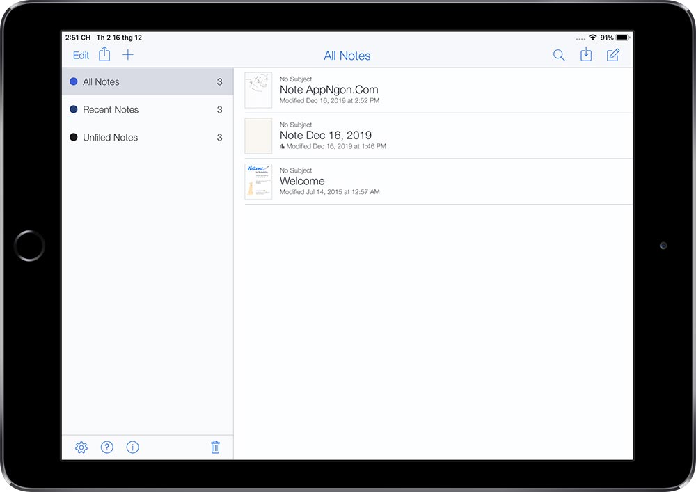 Màn hình chính của Notability