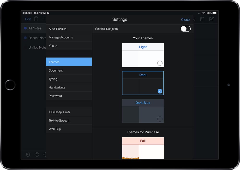Cài đặt giao diện tối trên Notability