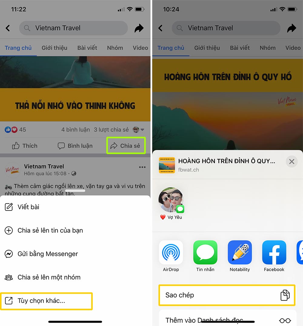 Copy liên kết video Facebook