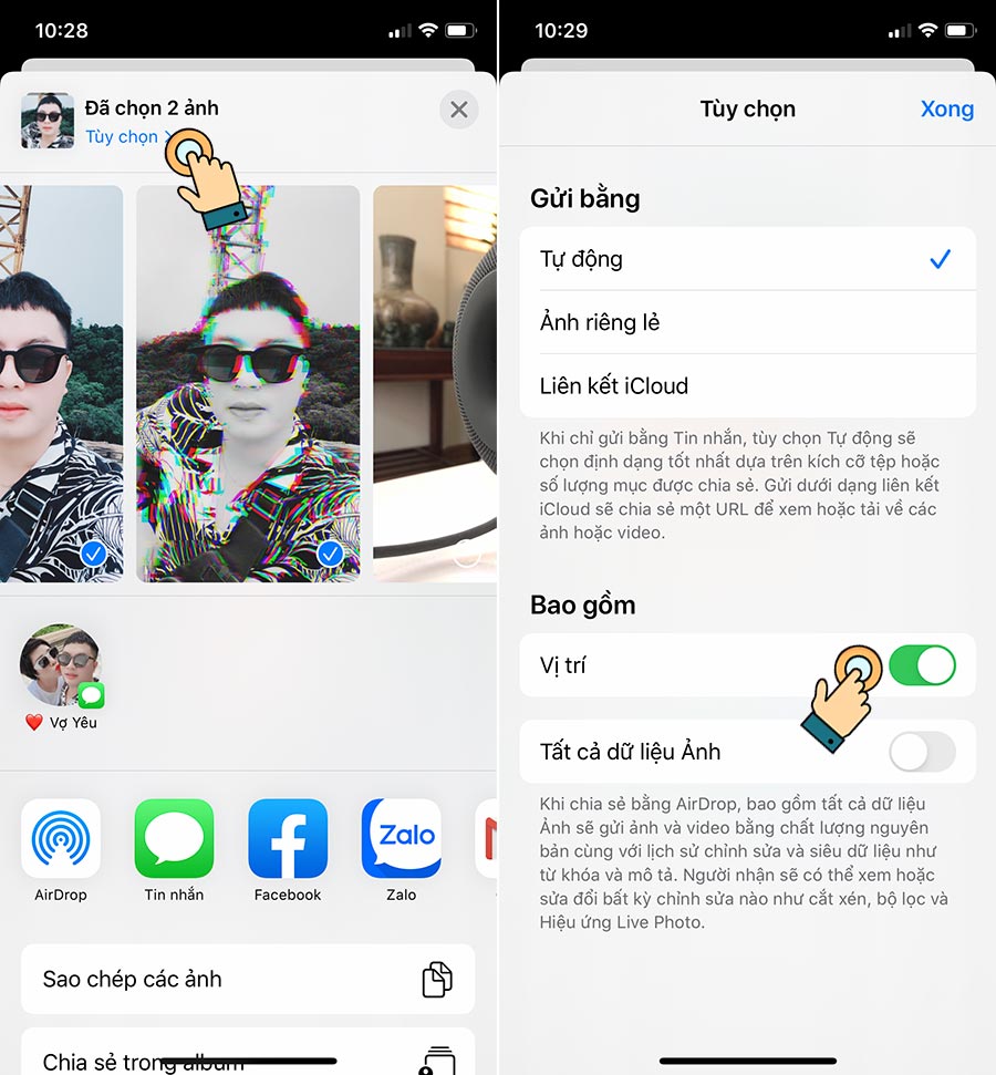 Tắt dữ liệu vị trí trước khi chia sẻ ảnh