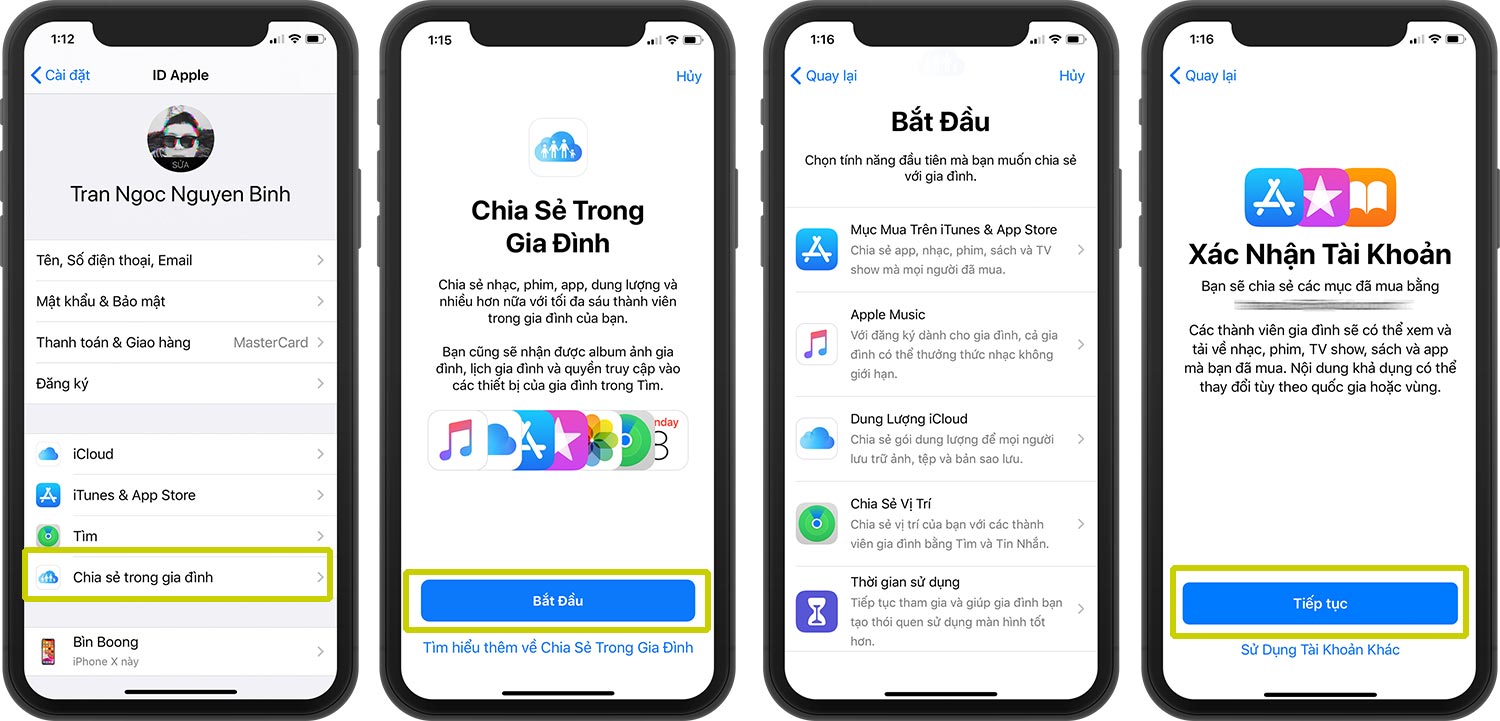 Các bước thiết lập chia sẻ trong gia đình