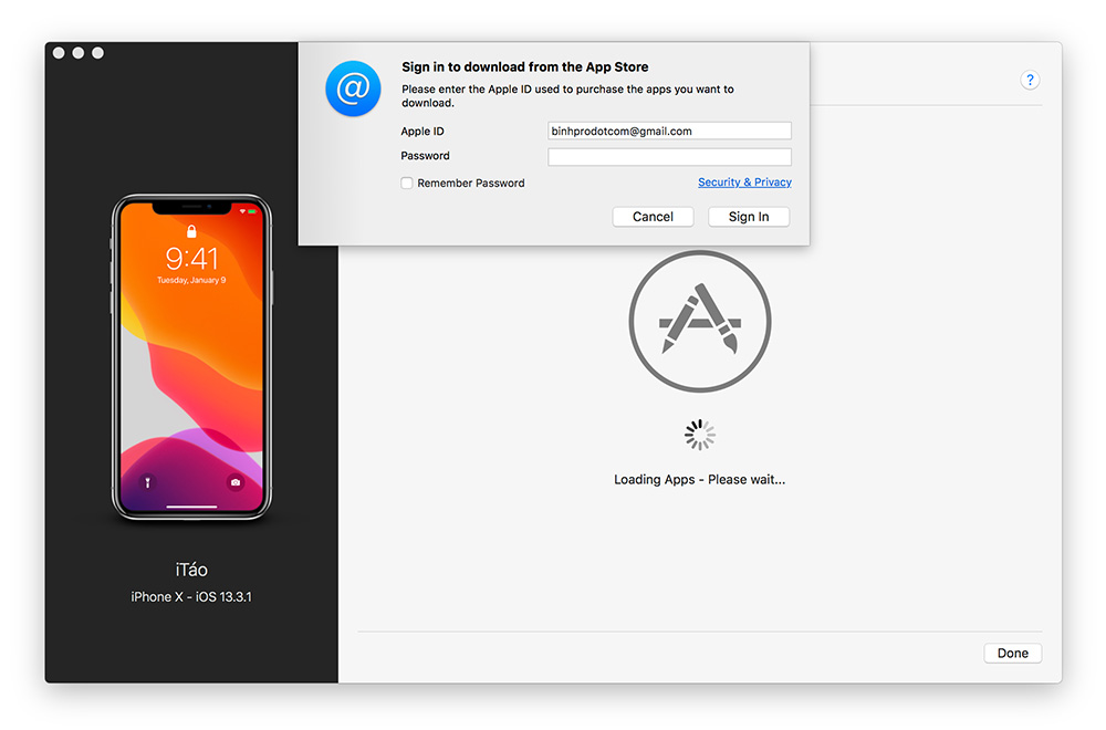 Nhập mật khẩu Apple ID
