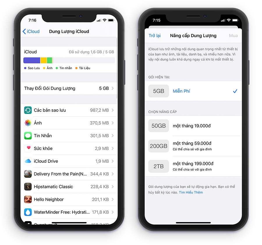 Mua thêm dung lượng iCloud