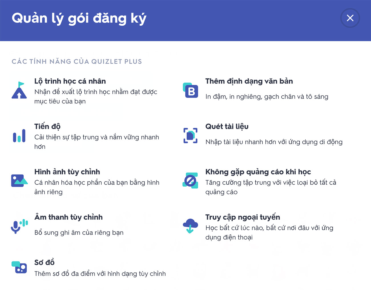 Các tính năng Quizlet Plus