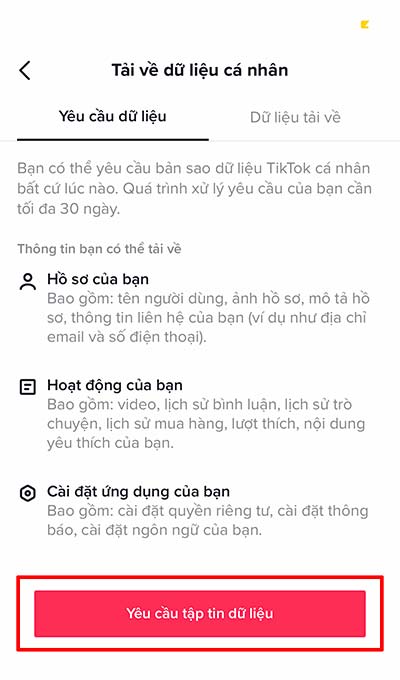 Yêu cầu tập tin dữ liệu