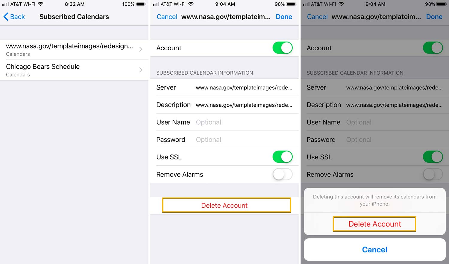 Remove a subscribed calendar