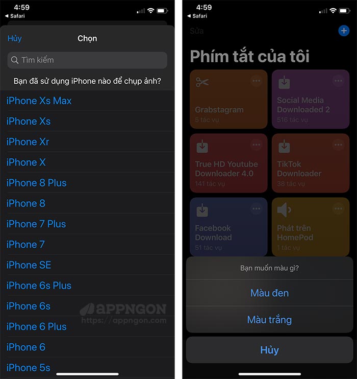 Lựa chọn thiết bị và màu chữ