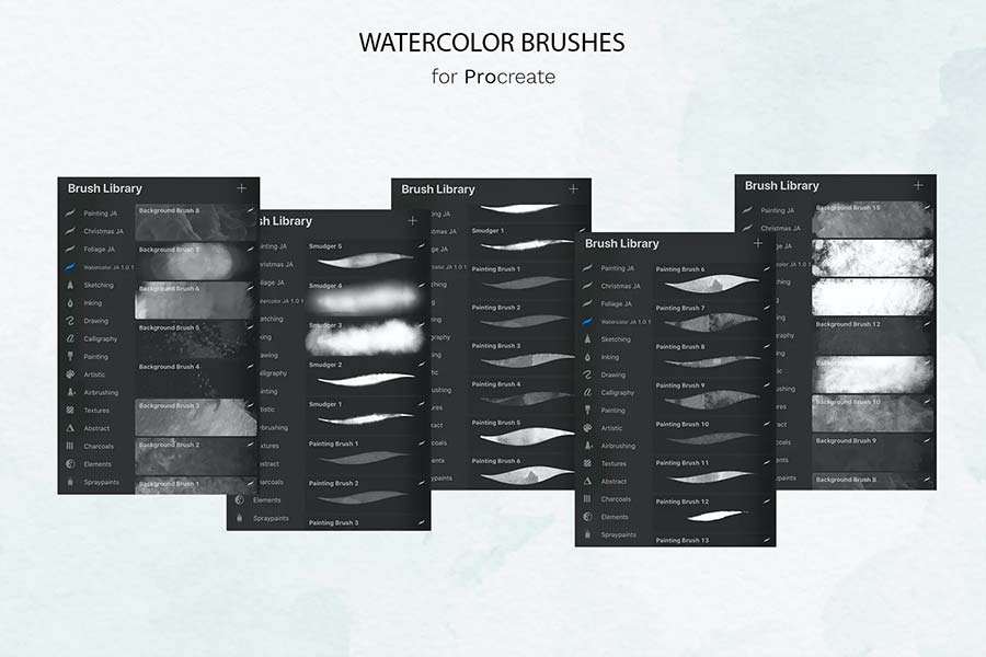Bao gồm hơn 38 watercolor brushes