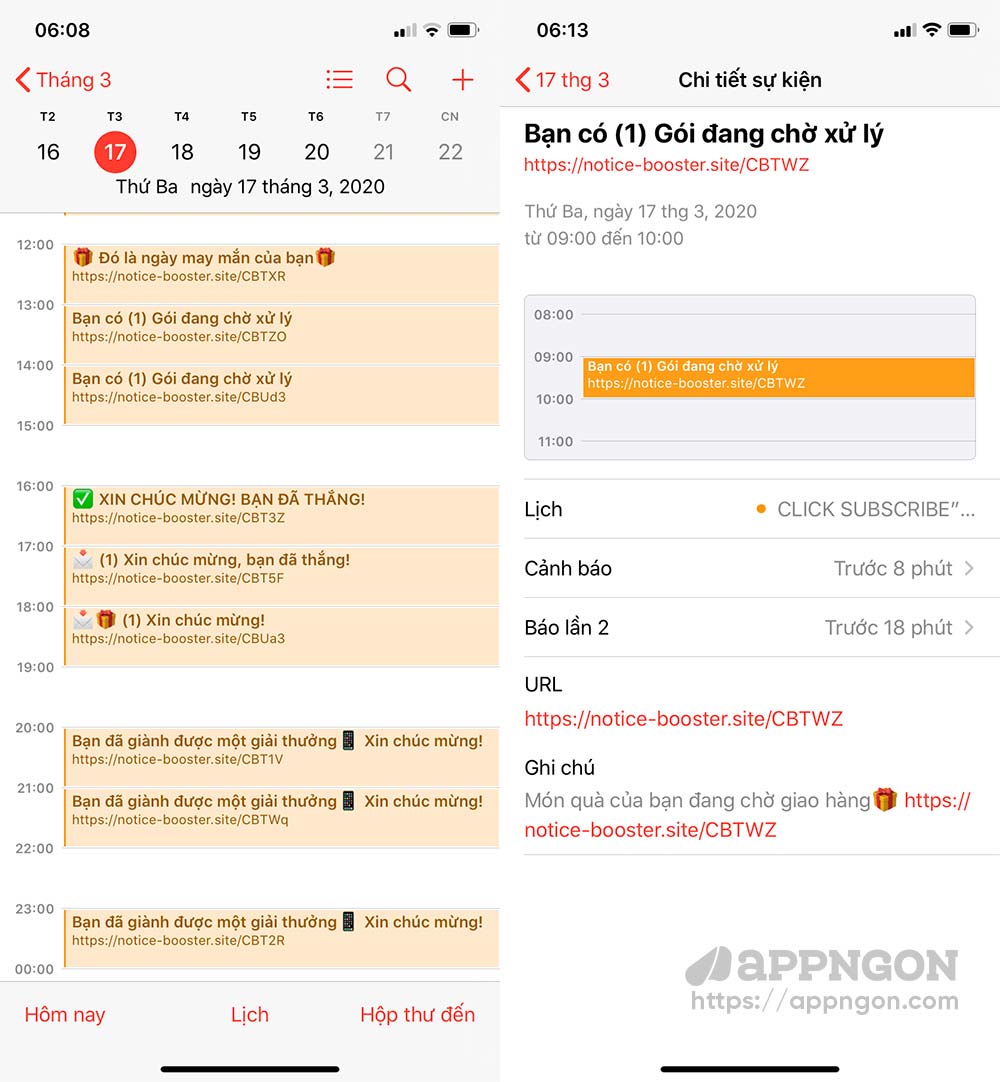 Xóa spam quảng cáo Lịch trên iPhone, iPad