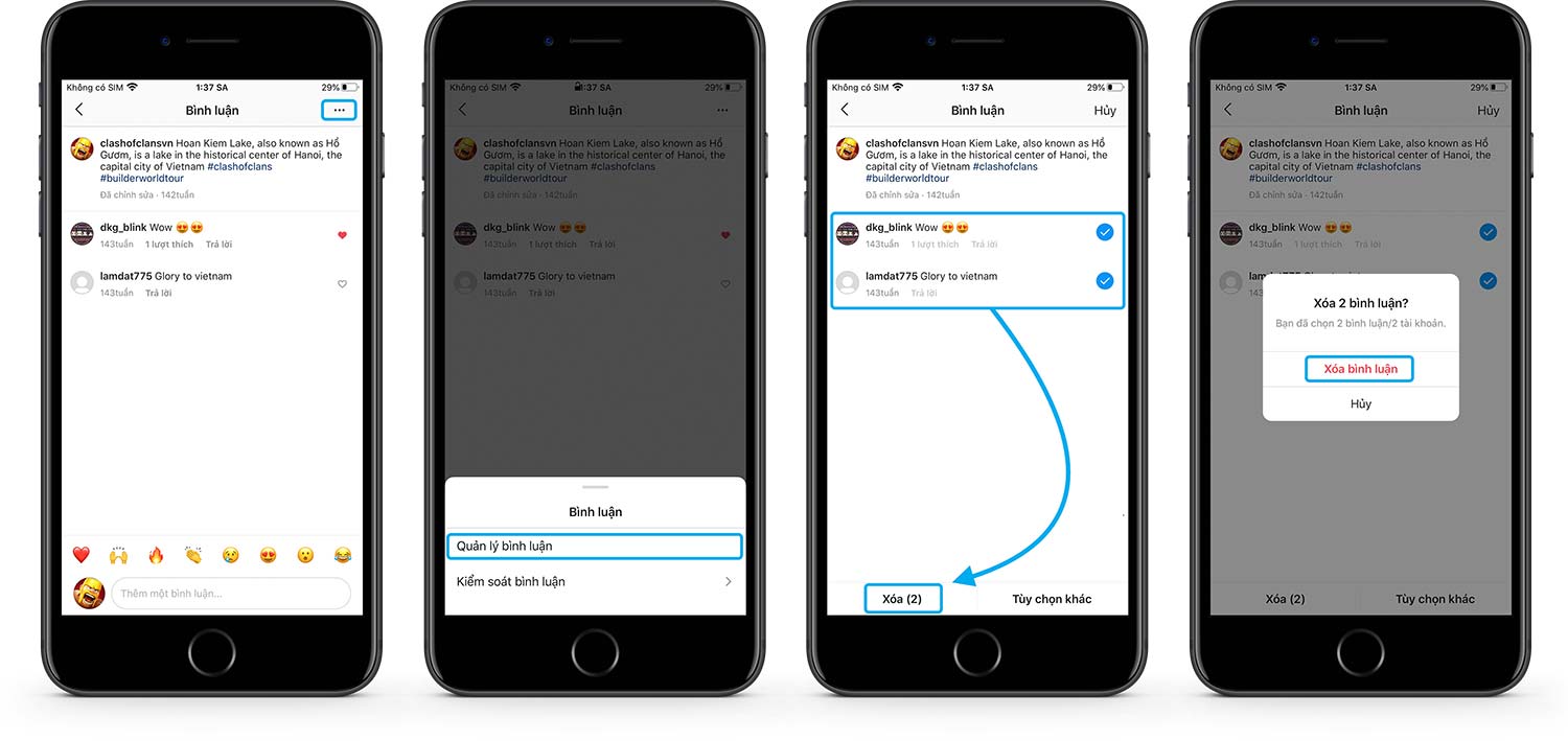 Cách xóa hàng loạt bình luận trên Instagram