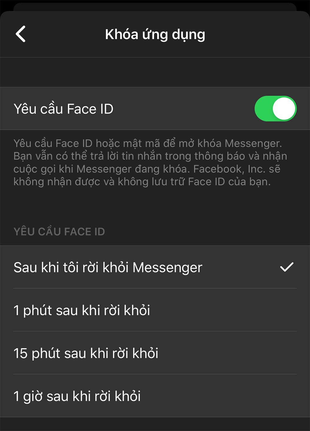 Face ID cho Facebook Messenger