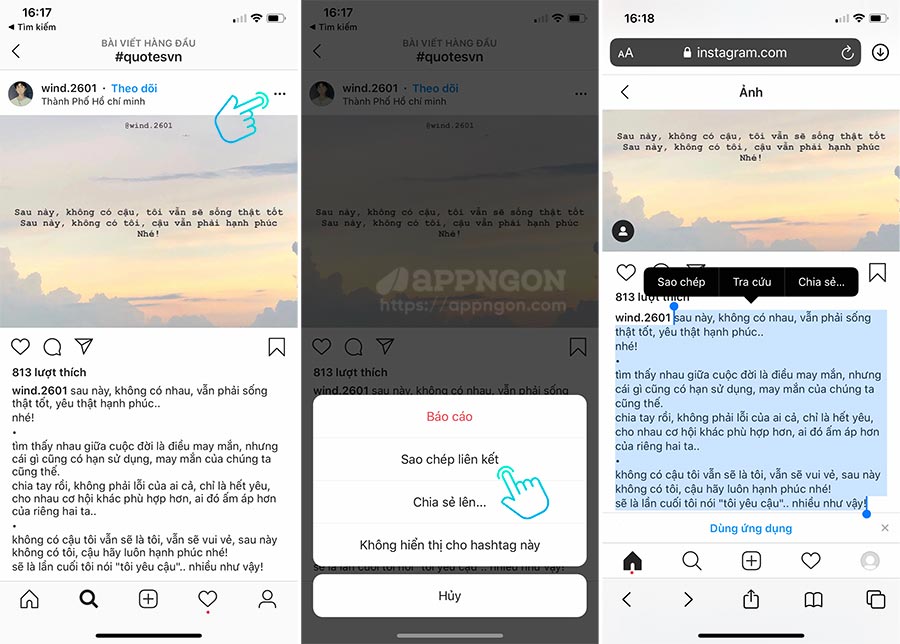 Cấch copy text trên instagram dễ dàng