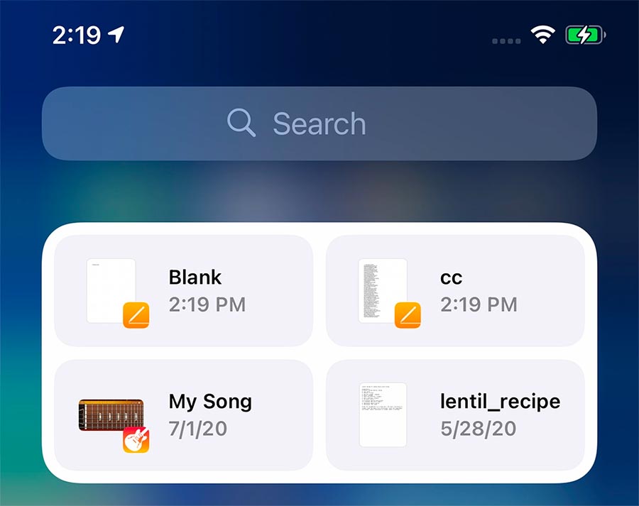 Widget tập tin mới