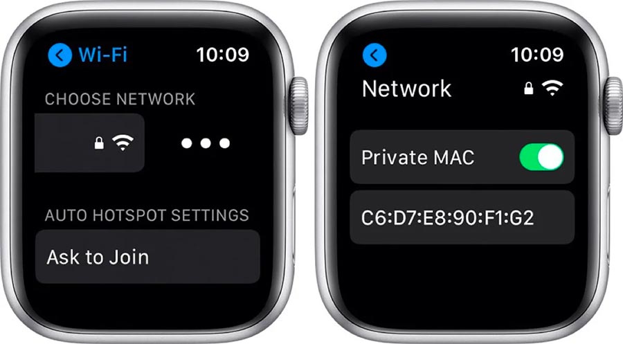 Bật địa chỉ Mac Wi-Fi riêng tư trên Apple Watch