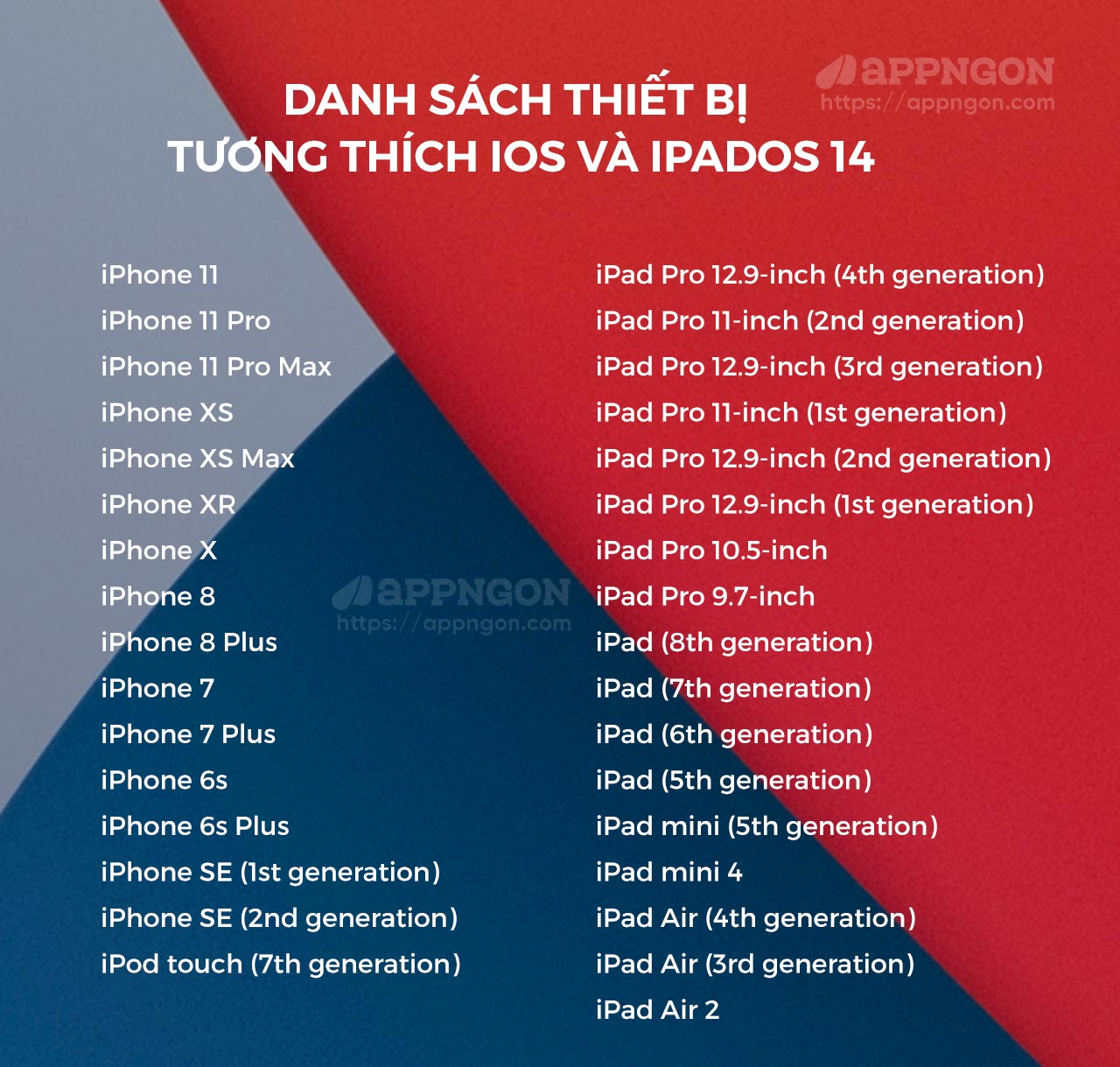 Thiết bị tương thích với iOS 14 và iPadOS 14