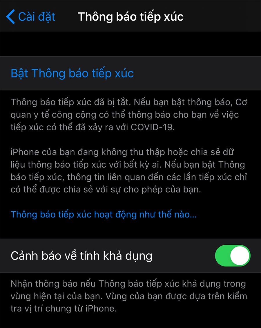 Thông báo tiếp xúc trên iOS 13.7