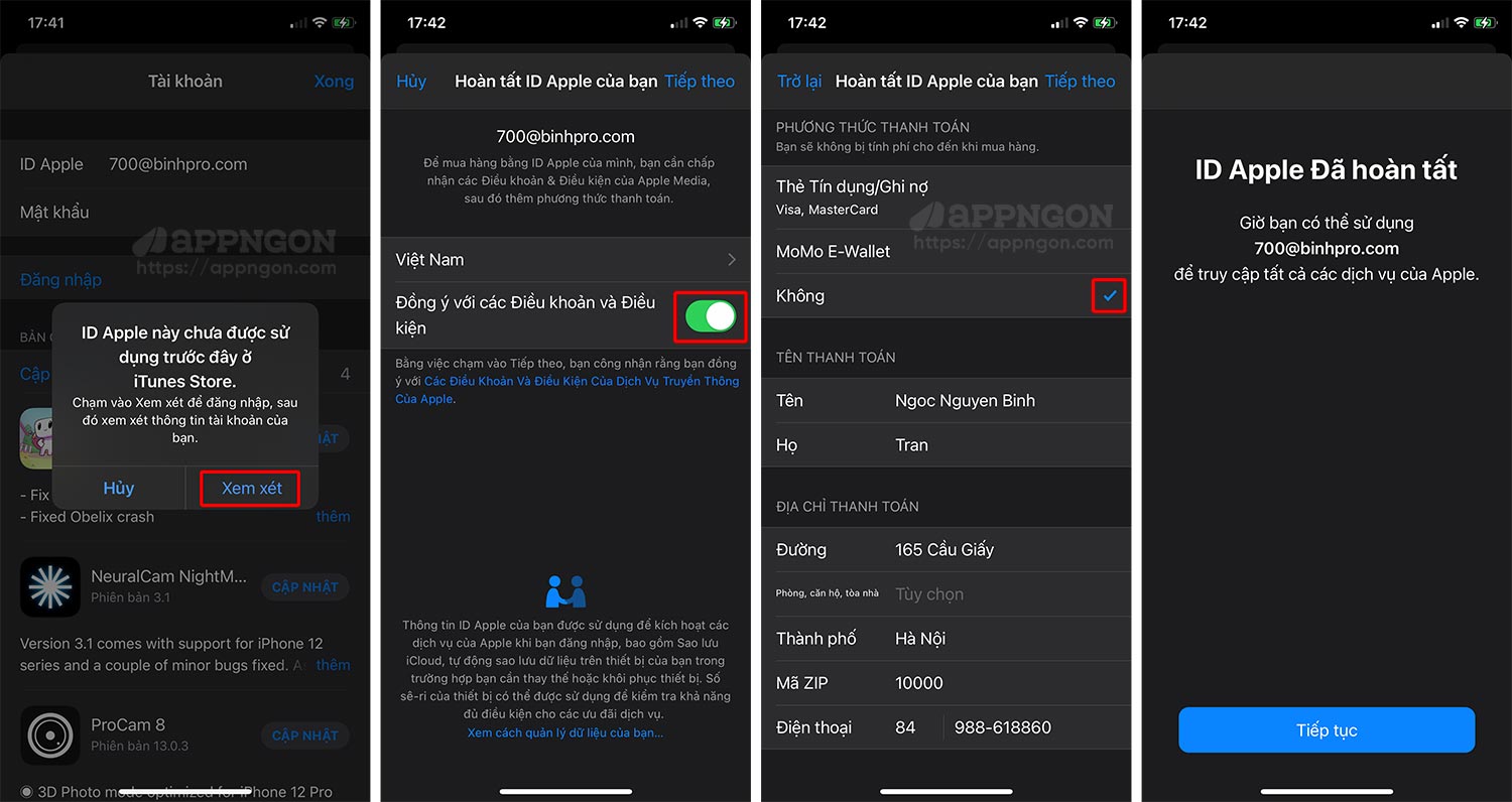 ID Apple này chưa được sử dụng trước đây ở iTunes Store