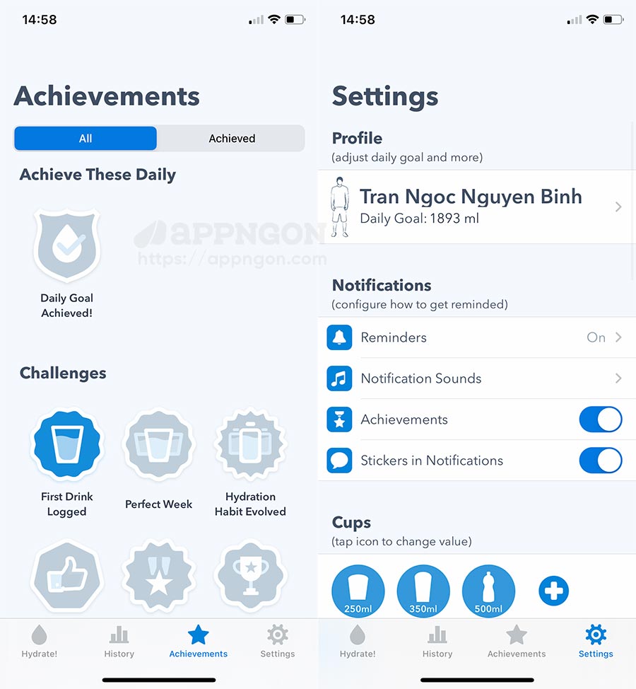 WaterMinder - Ứng dụng nhắc nhở uống nước hàng ngày