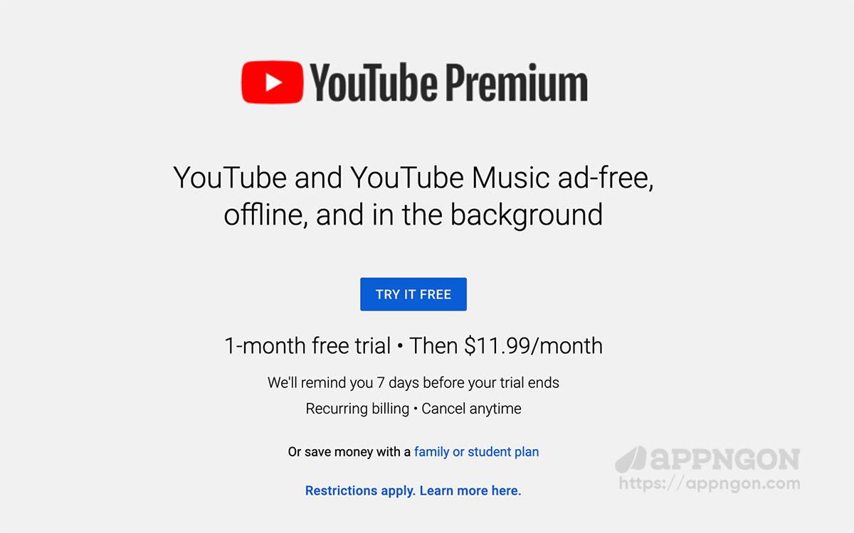 Youtube Premium cung cấp 1 tháng dùng thử miễn phí
