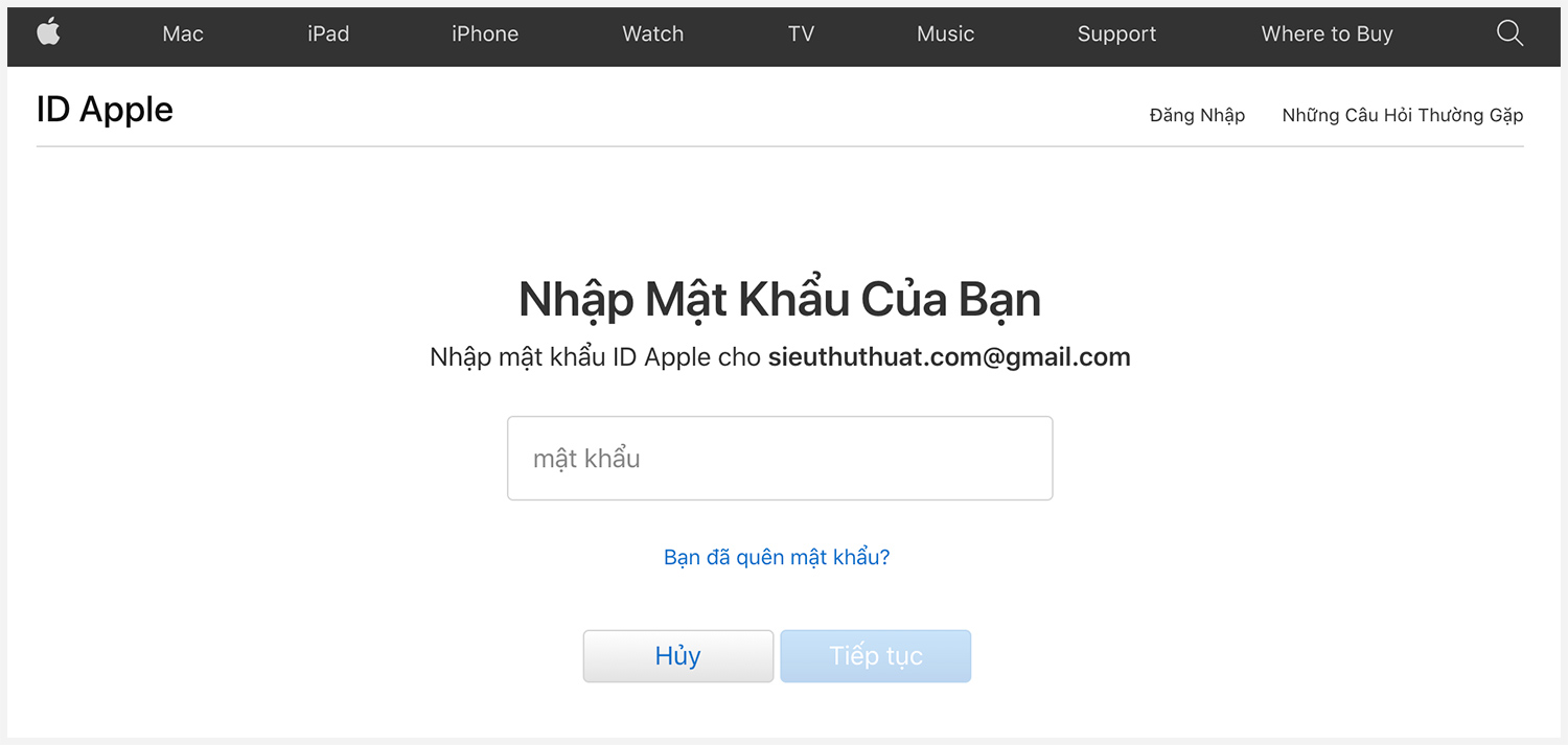 Nhập mật khẩu Apple ID