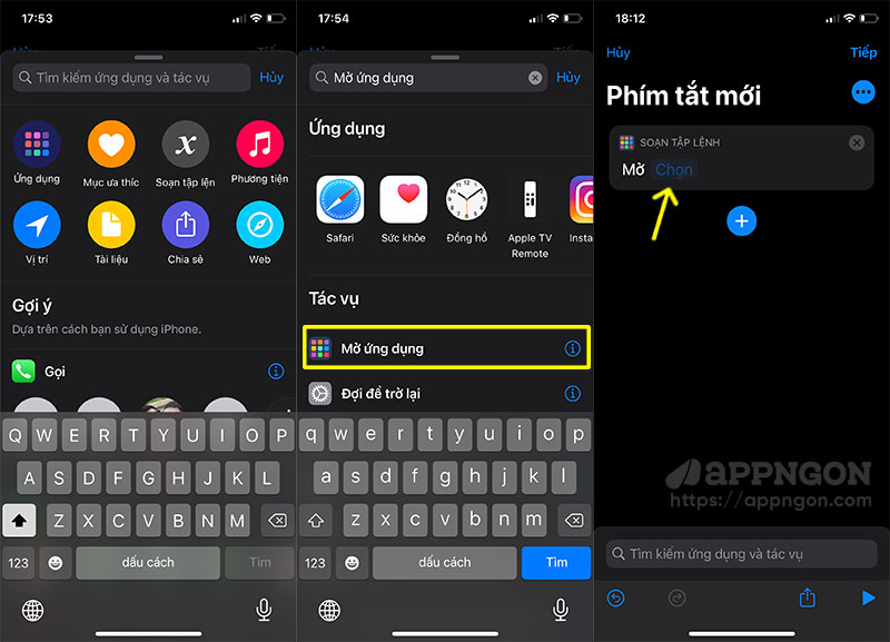Tìm kiếm và chọn mở ứng dụng