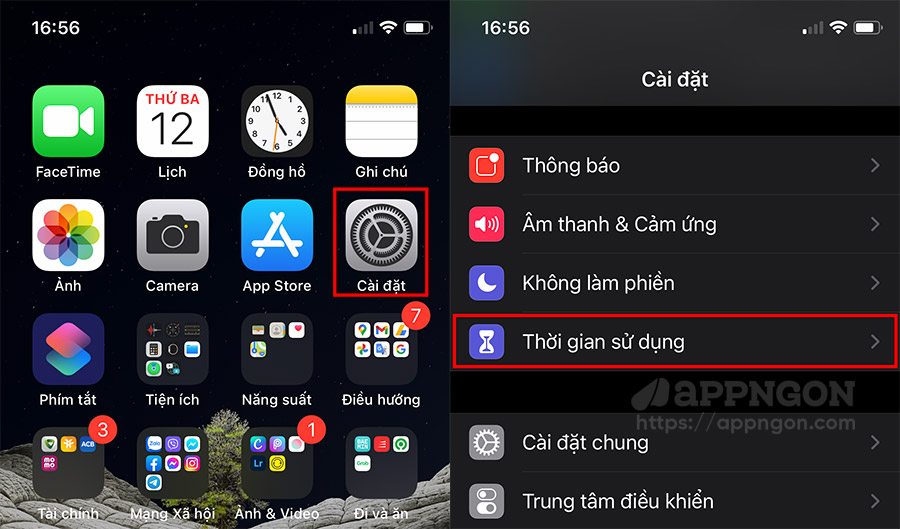 Vào Cài đặt - Thời gian sử dụng