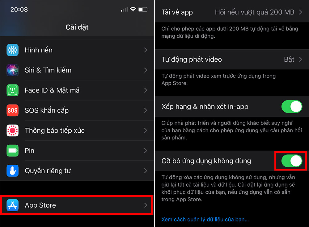 Tắt tính năng Offload Unused App