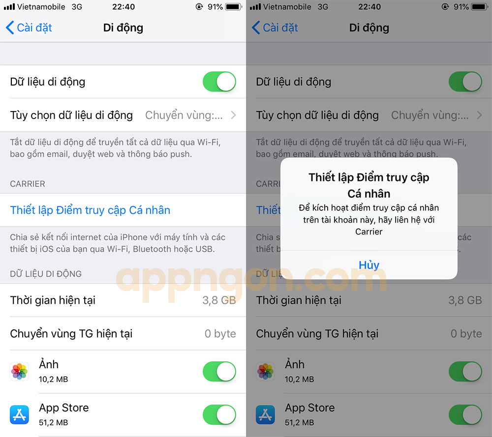 Thiết lập Điểm truy cập cá nhân sim Vietnamobile