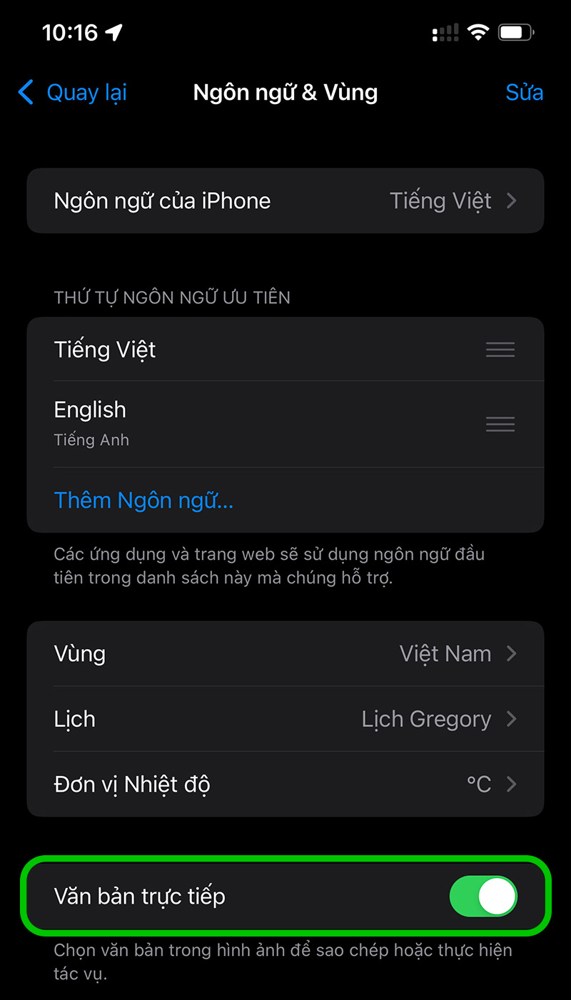 Cách bật tính năng Live Text