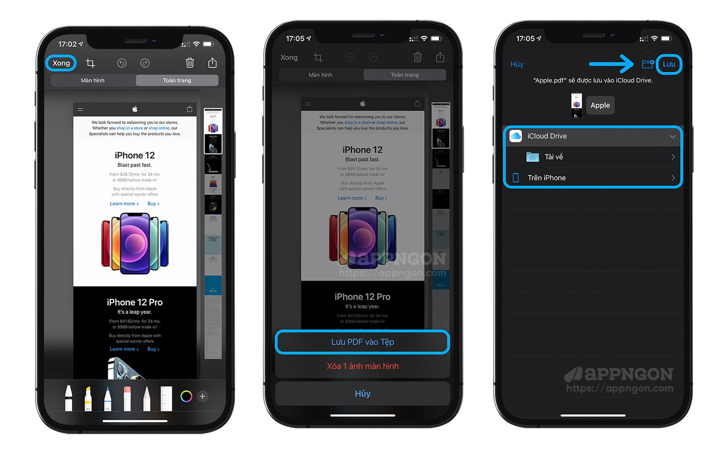 Nhấn Xong để Lưu PDF ảnh chụp toàn màn hình trang web