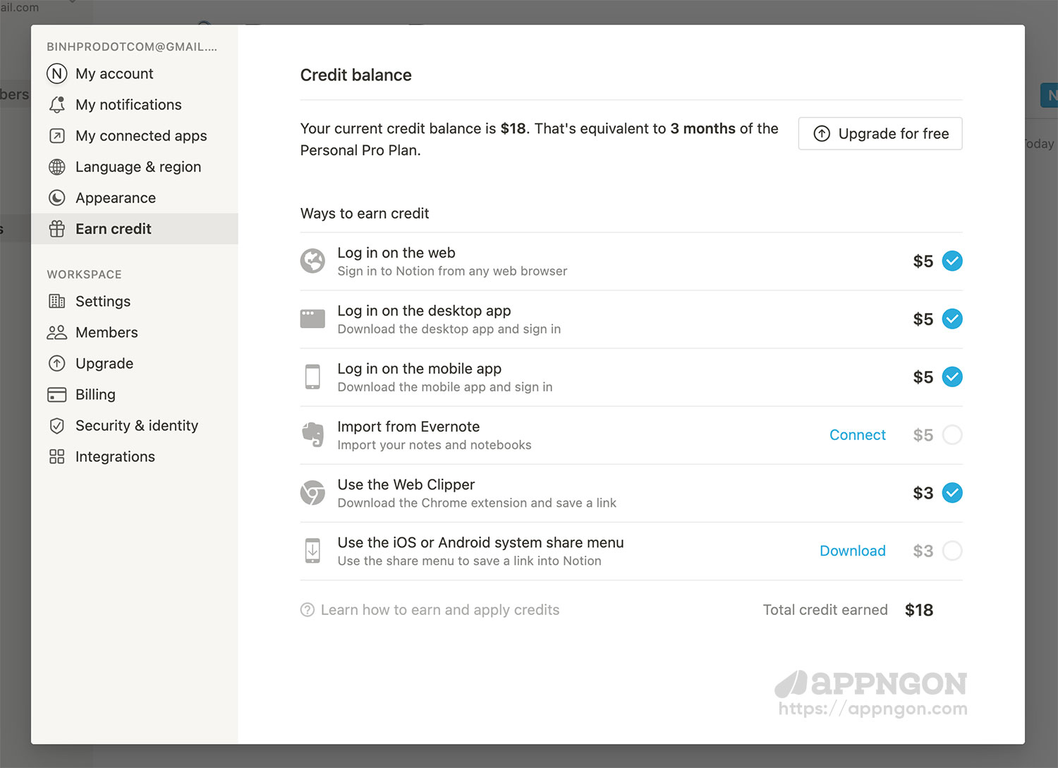 Earn credit Notion