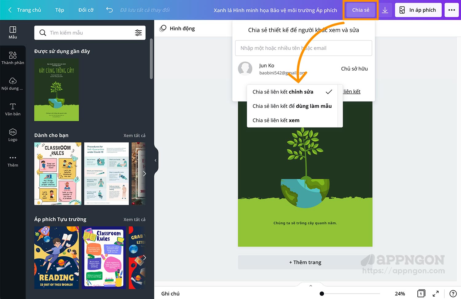 Chia sẻ file thiết kế Canva