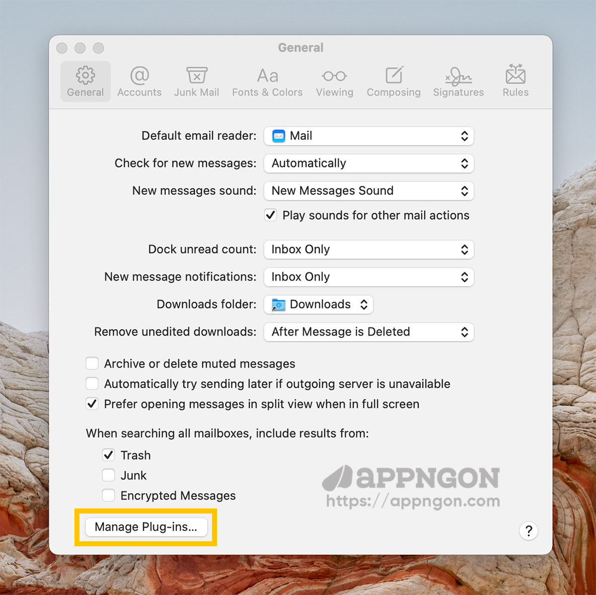 Vào tùy chọn Manage Plug-ins