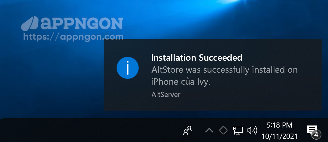 Cài đặt thành công AltStore